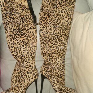 Guess Over the Knee Calf Hair Animal Print Boots